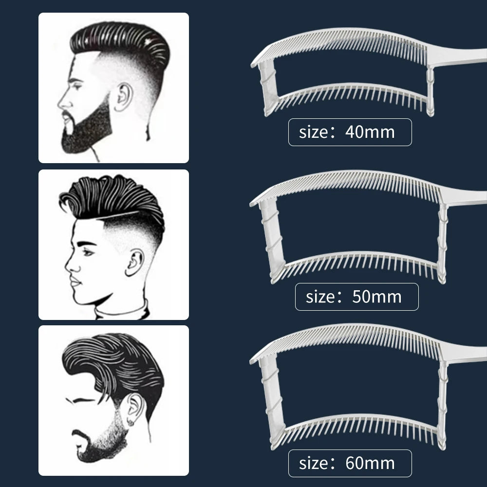7-Piece Adjustable Barber Comb Set — Curved Positioning Comb with 1cm & 2cm Guide Brackets for Men's Hair Cutting, Blending & Trimmer Salon Tools
