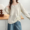 Plus Size Women's Hollowed-Out Pleated Knit Sweater – Long Sleeve Faux Two-Piece Pullover