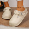 Waterproof EVA Furry Mules Women's Plush Winter Indoor Slippers with Metal Buckle Thick Non-Slip Sole