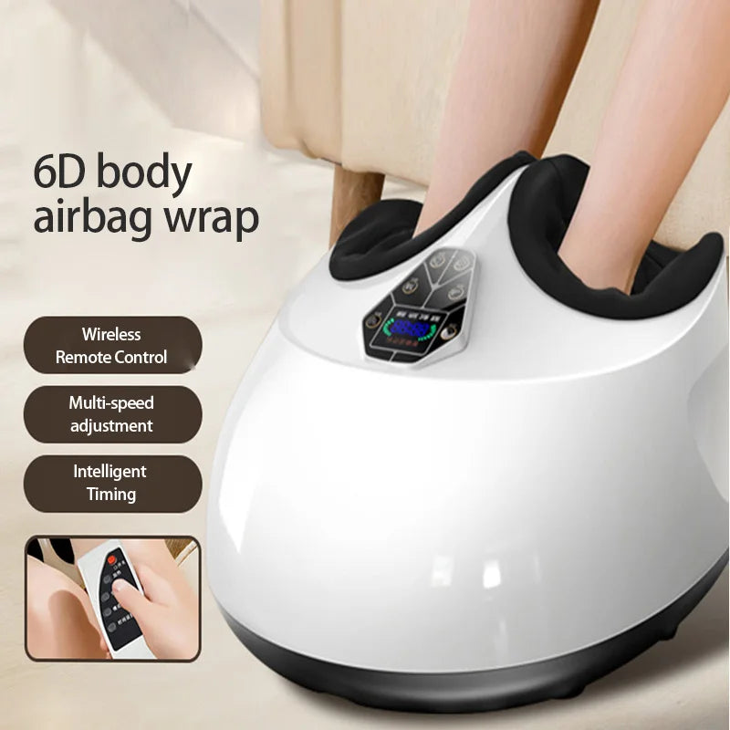 6D Full-Wrap Foot Massager (Large) - Shiatsu Kneading, Vibration, Heat & Airbag Compression with Remote