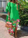 Plus Size 5XL Bohemian Satin Maxi Dress V-Neck Loose Summer Sundress