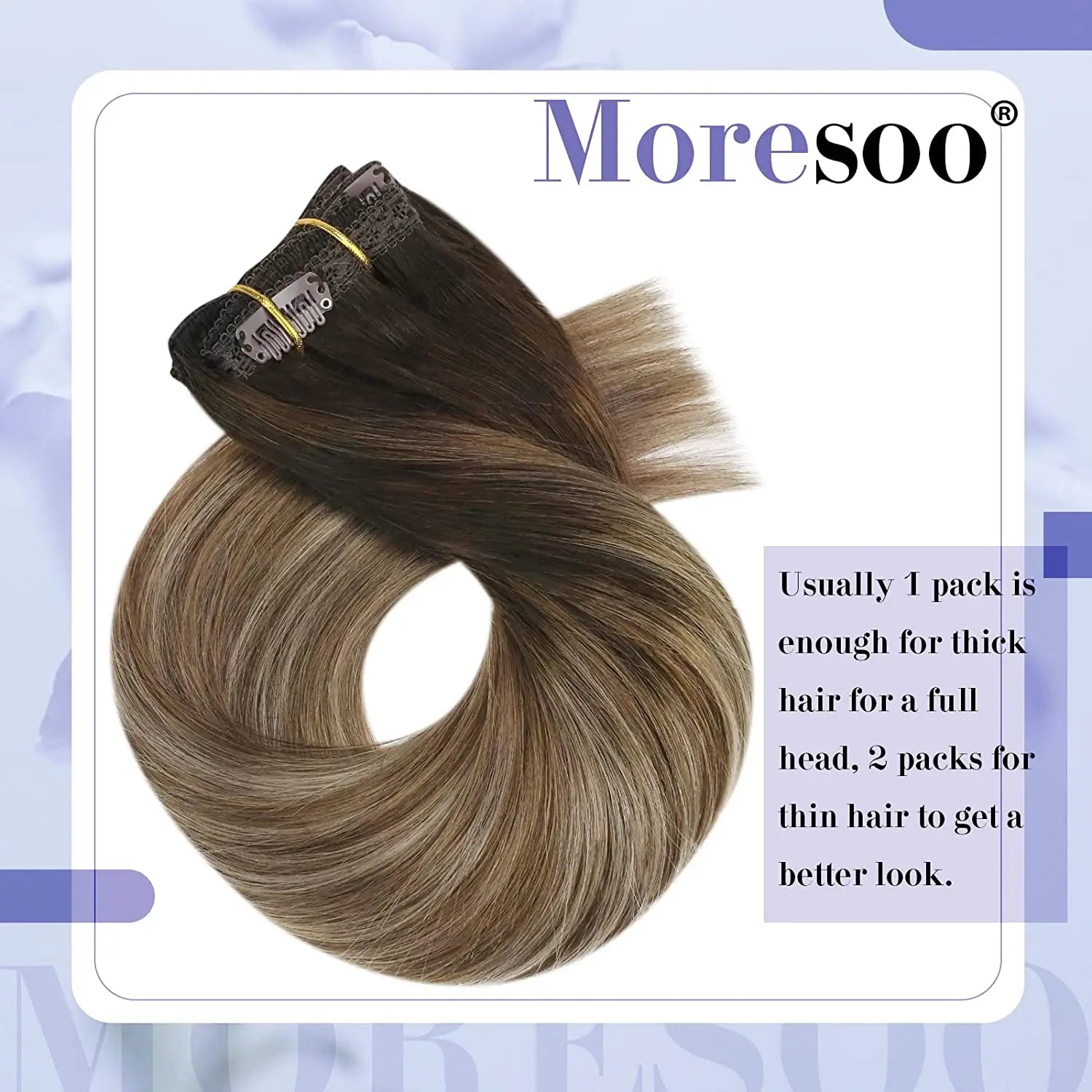 Moresoo Brazilian Remy Clip-In Human Hair Extensions – Straight 5PC or 7PC Set, 10–24 in (25–61 cm)