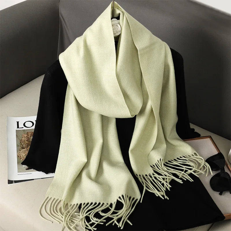 Women's Winter Scarf, Thick Cashmere-Look Pashmina Shawl with Tassels, Windproof Wrap, 175+ cm (69+ in) — 62 Colors