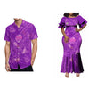 Women's Plus Size Double-Layer Ruffle Sleeve Fishtail Mermaid Maxi Dress, Polynesian Print Ankle-Length