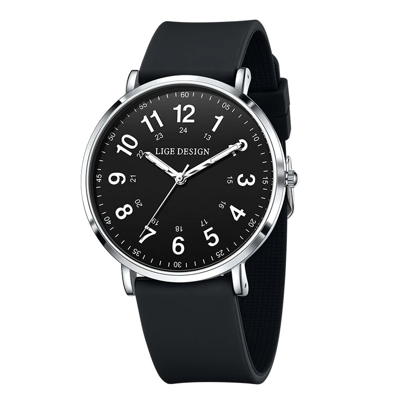 LIGE Women's Silicone Watch - 41mm Luminous Dial, 20mm Band, 3ATM Water-Resistant Casual Dress Quartz Wristwatch