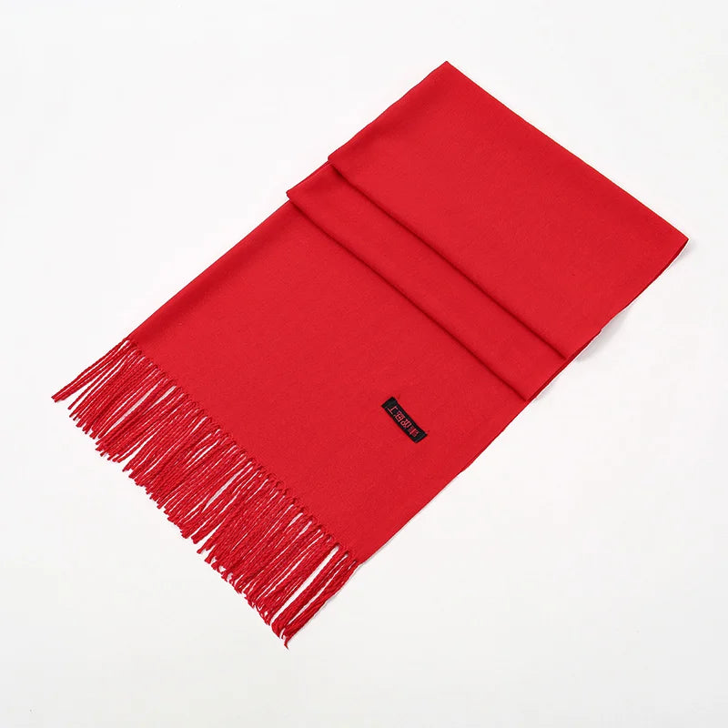 Red Cashmere Tassel Scarf Shawl Soft Winter Pashmina Wrap for Women