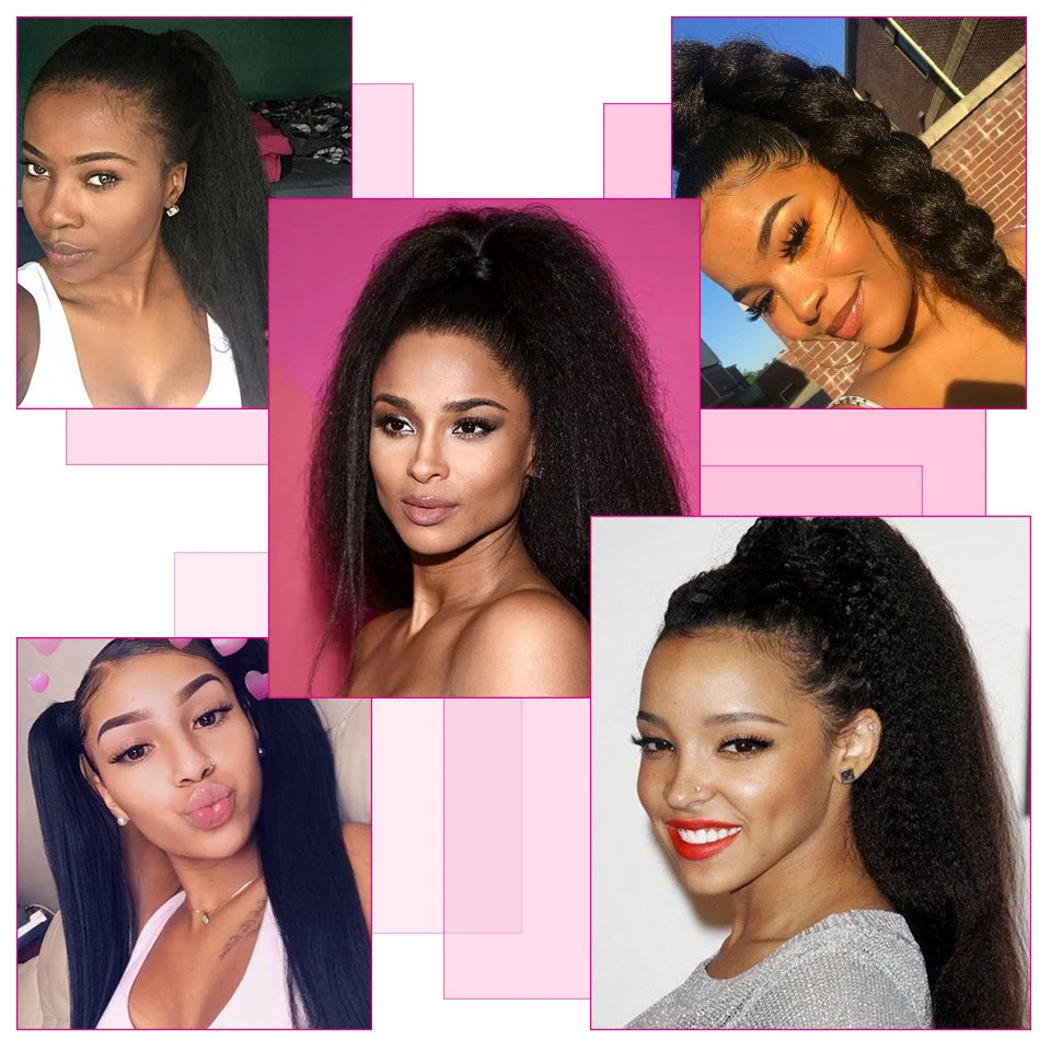 Kinky Straight Wrap-Around Clip-In Ponytail Extensions — 8–24 in (20–60 cm) Afro Kinky Brazilian Remy Human Hair