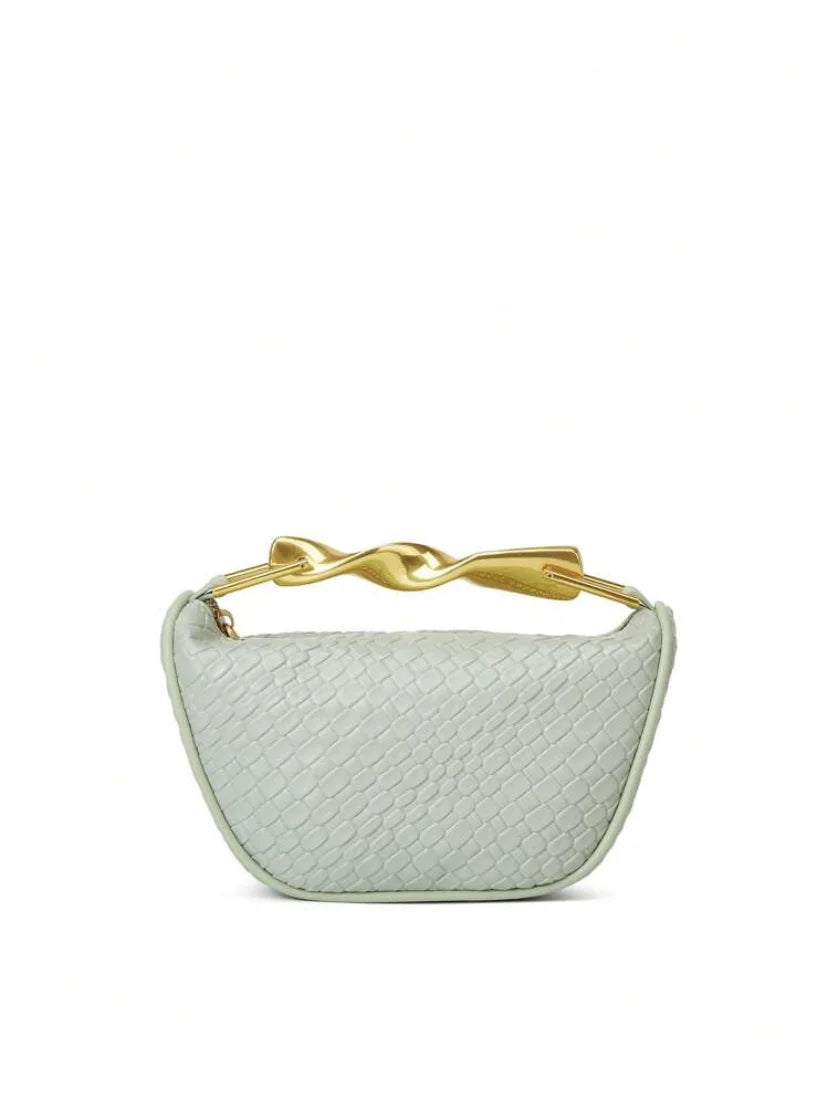 Half-Moon Woven Straw Shoulder Bag – Women's Beach Crossbody Tote with Zipper & Chain Accent