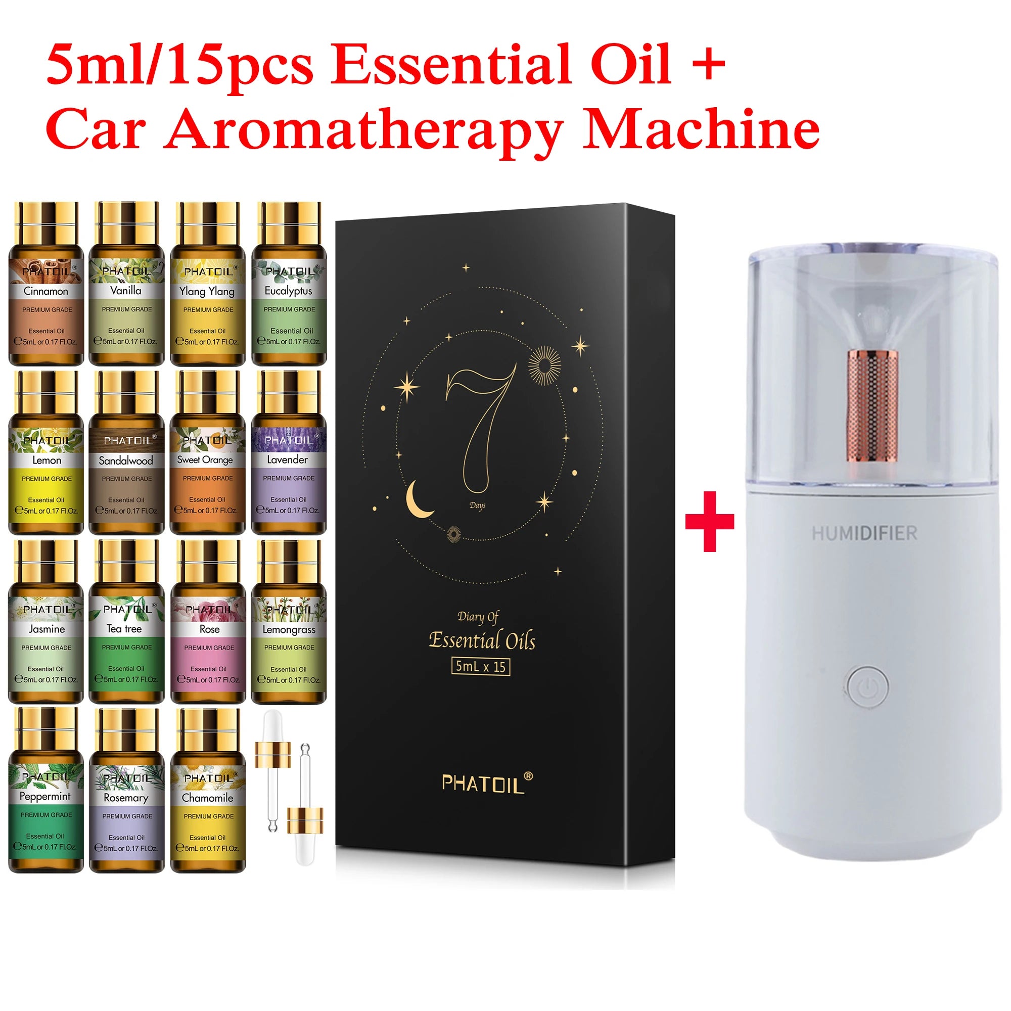 15-Piece Pure Essential Oils Set 5ml (0.17 fl oz) – Aromatherapy Oils for Diffusers, Humidifiers & Candle Making – Lavender, Vanilla, Peppermint, Rosemary