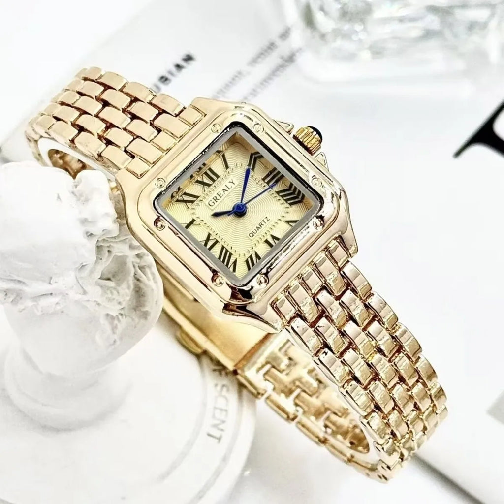 Women's Square Quartz Watch with Rhinestone Accents, 27mm Dial Stainless Steel Bracelet Casual Fashion Wristwatch
