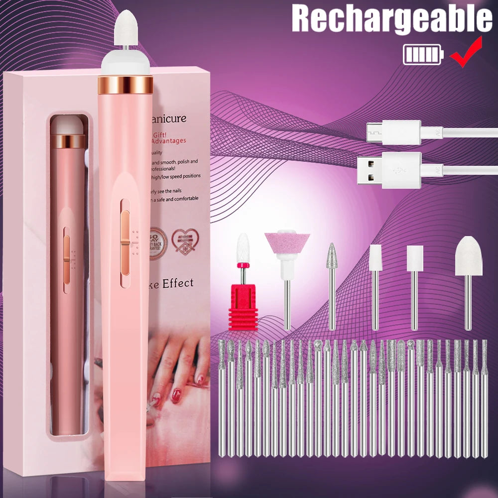 5-in-1 USB Rechargeable Electric Nail Drill Manicure Set - Portable Professional Nail File & Polisher for Gel, Acrylic & Salon Use