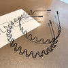 Unisex Black Metal Non-Slip Wavy Headband - Elastic Spring Hair Hoop for Men & Women