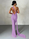 Women's One-Shoulder Backless Ruched Maxi Dress – Adjustable Scarf Loop, Y2K Streetwear Festival Evening Dress