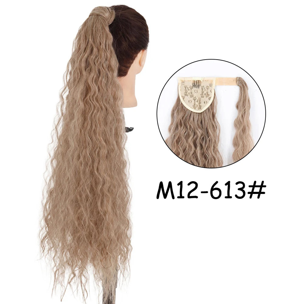 34-Inch (86 cm) Clip-In Synthetic Ponytail Hair Extension — Blonde Wrap-Around Long Straight Hairpiece