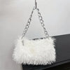 Faux Fur Shoulder Bag for Women – Plush Square Chain Underarm Clutch Evening Handbag