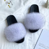 Real Fox Fur Slides for Women Luxury Furry Flat Slide Sandals