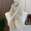 Women's Thick Faux Rabbit Fur Cross Collar Scarf - Winter Neck Warmer Soft Furry Solid Color Shawl