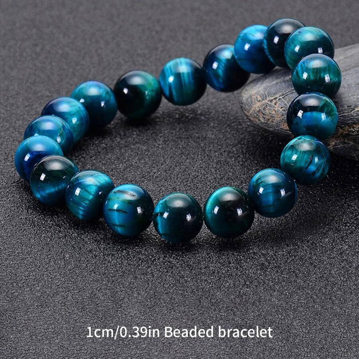 Blue Tiger Eye Beaded Bracelet - Natural Round Stone Beads 6/8/10mm, Minimalist Unisex