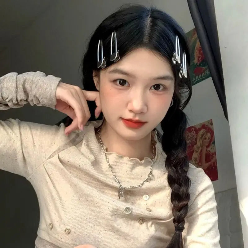 24-Pack Silver Metal Hairpins Set – Star & Seamless Duckbill Clips for Women & Girls