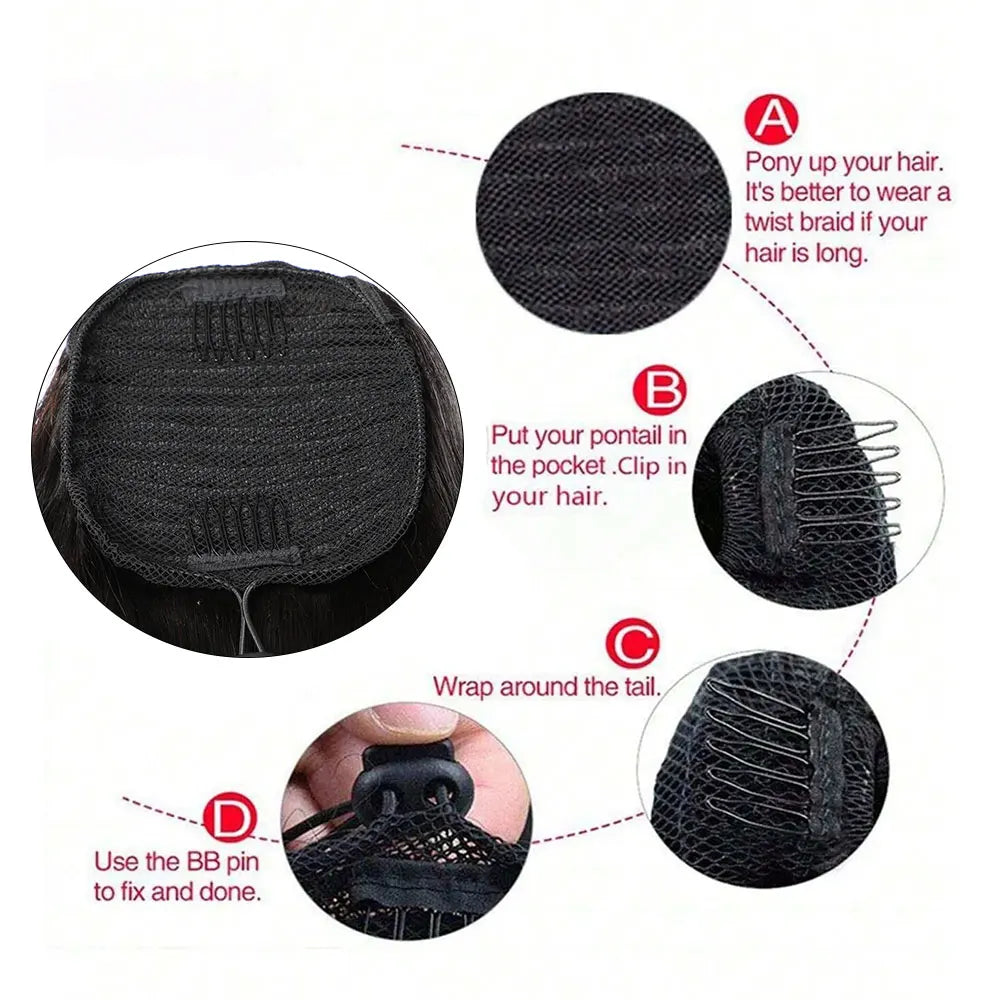 Afro Kinky Curly Drawstring Ponytail 100% Human Hair 3C/4A 8-26 Inch Brazilian Remy Clip-In for Black Women