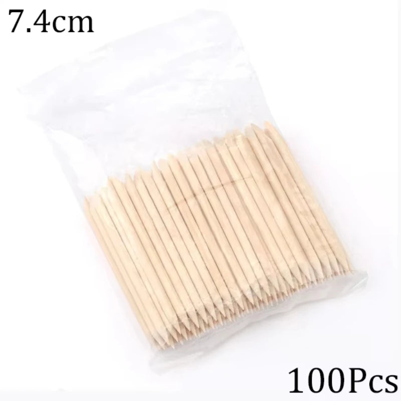 50/100-Pack Orangewood Nail Sticks — Double-Sided Cuticle Pushers & Dotting Tools for Nail Art Manicure Pedicure