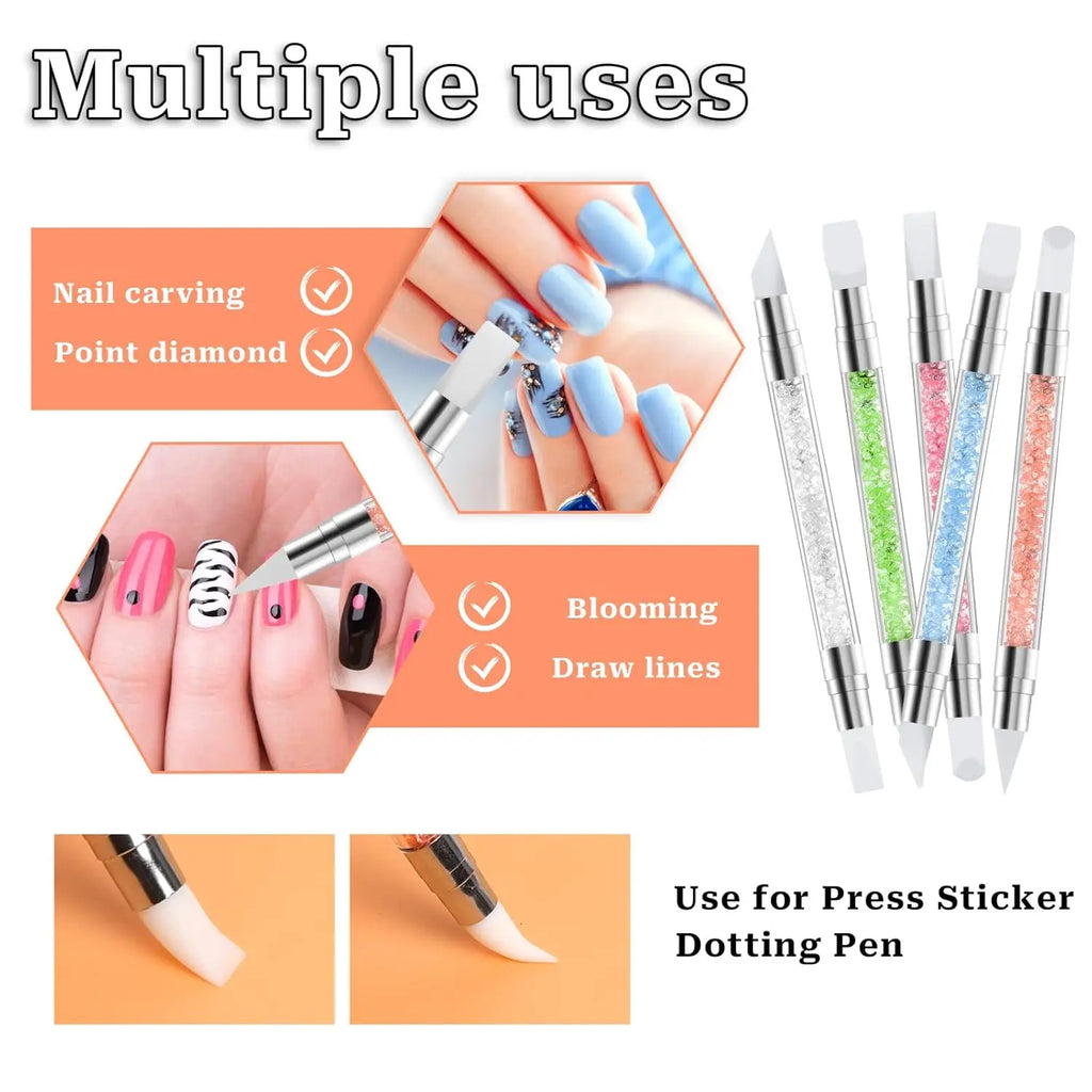 36-Piece Nail Art Brush Set + 5-Piece Silicone Tools — Fine Liner, Striping, Dotting & 3D Gel Acrylic Design Brushes for Home Use