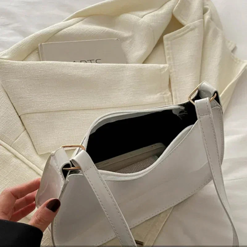 Women's Patent PU Leather Shoulder Bag - Korean Style Hobo Zipper Handbag for Everyday Commuting