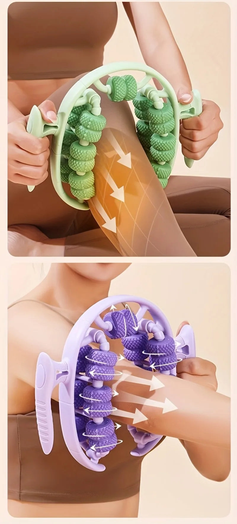 360° Dual-Row Massage Roller Clamp — Handheld Slimming Massager for Legs, Waist, Arms & Buttocks