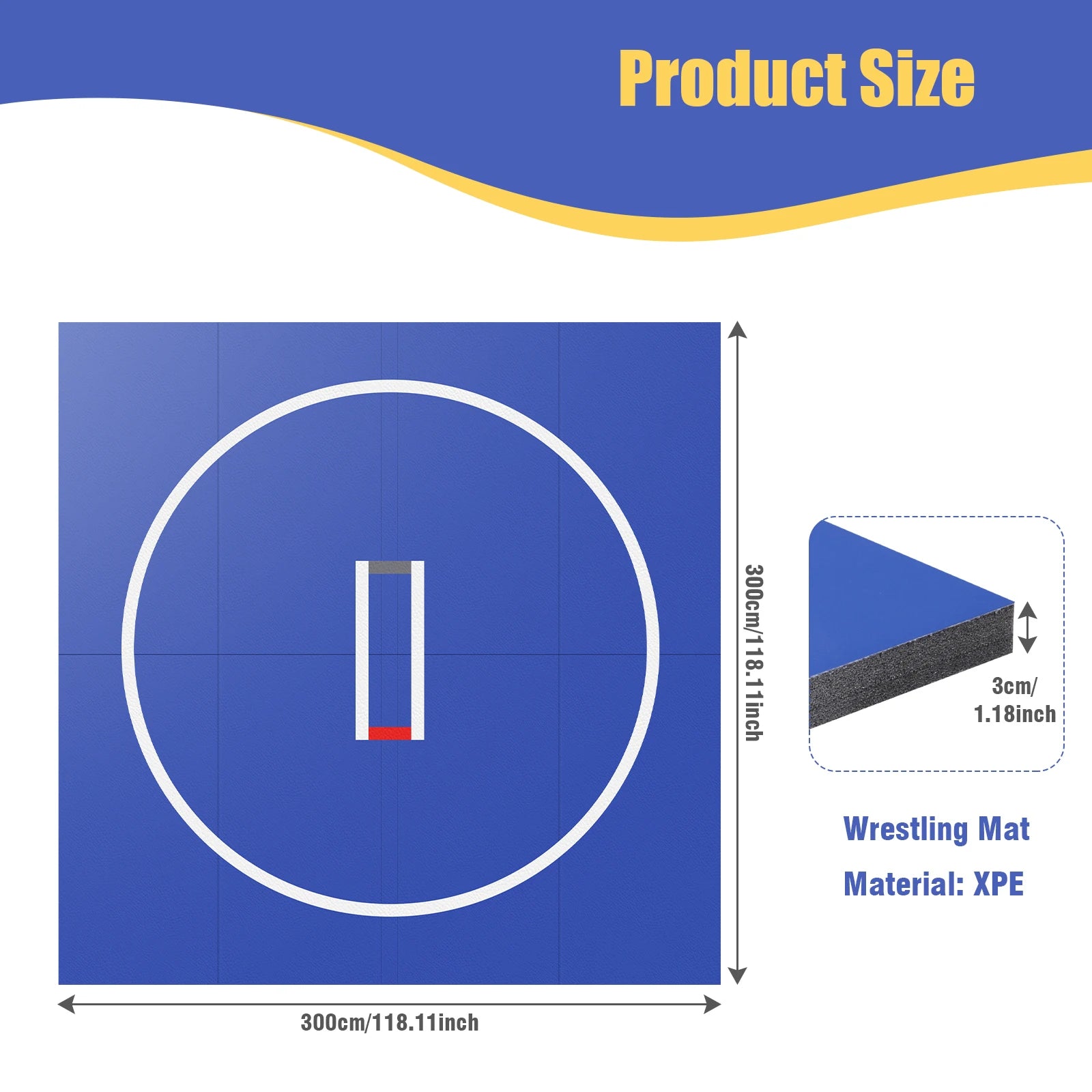 3m x 3m (10ft x 10ft) 30mm (1.18in) Non-Slip Wrestling Mat - Wear-Resistant Jiu Jitsu & Grappling Training Mat