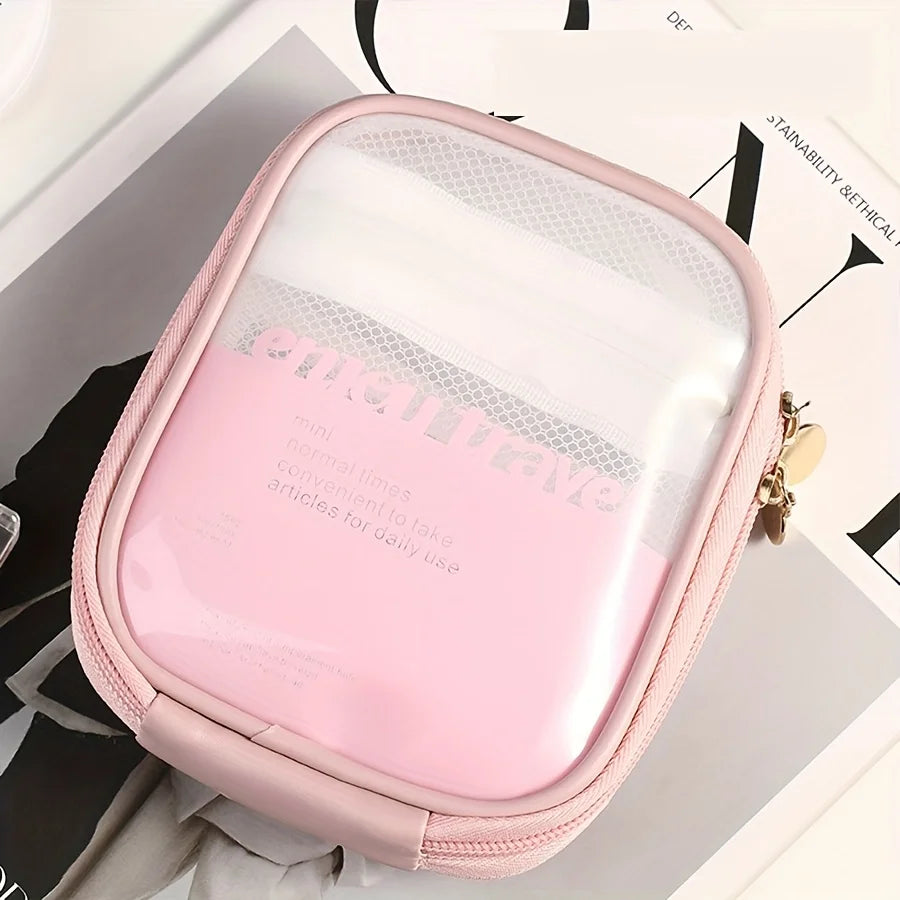Clear Travel Cosmetic Bag - Waterproof PVC Makeup Pouch with Mesh Divider, Portable Clutch for Lipstick & Toiletries