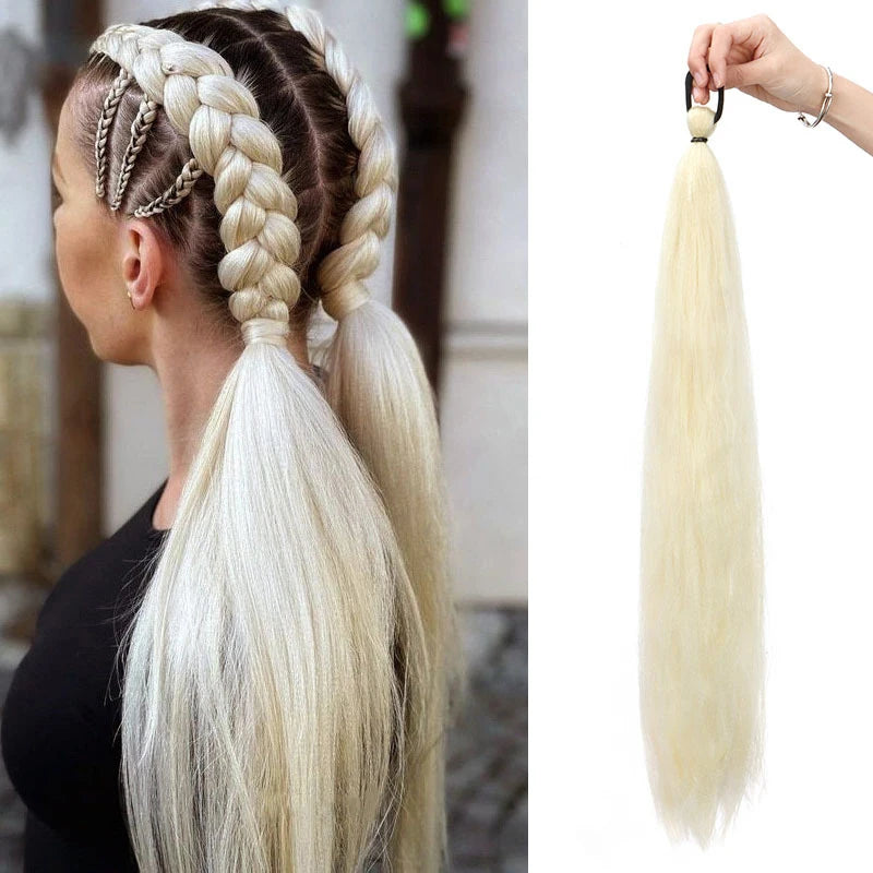 Women's Long Straight Ponytail Wig Extension - High-Temp Fiber, Festive & Braidable (1 Piece)
