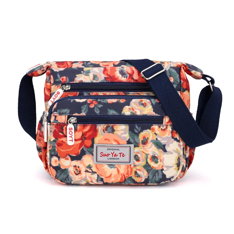 Floral Waterproof Multi-Pocket Crossbody Bag for Women – Casual Shoulder Messenger