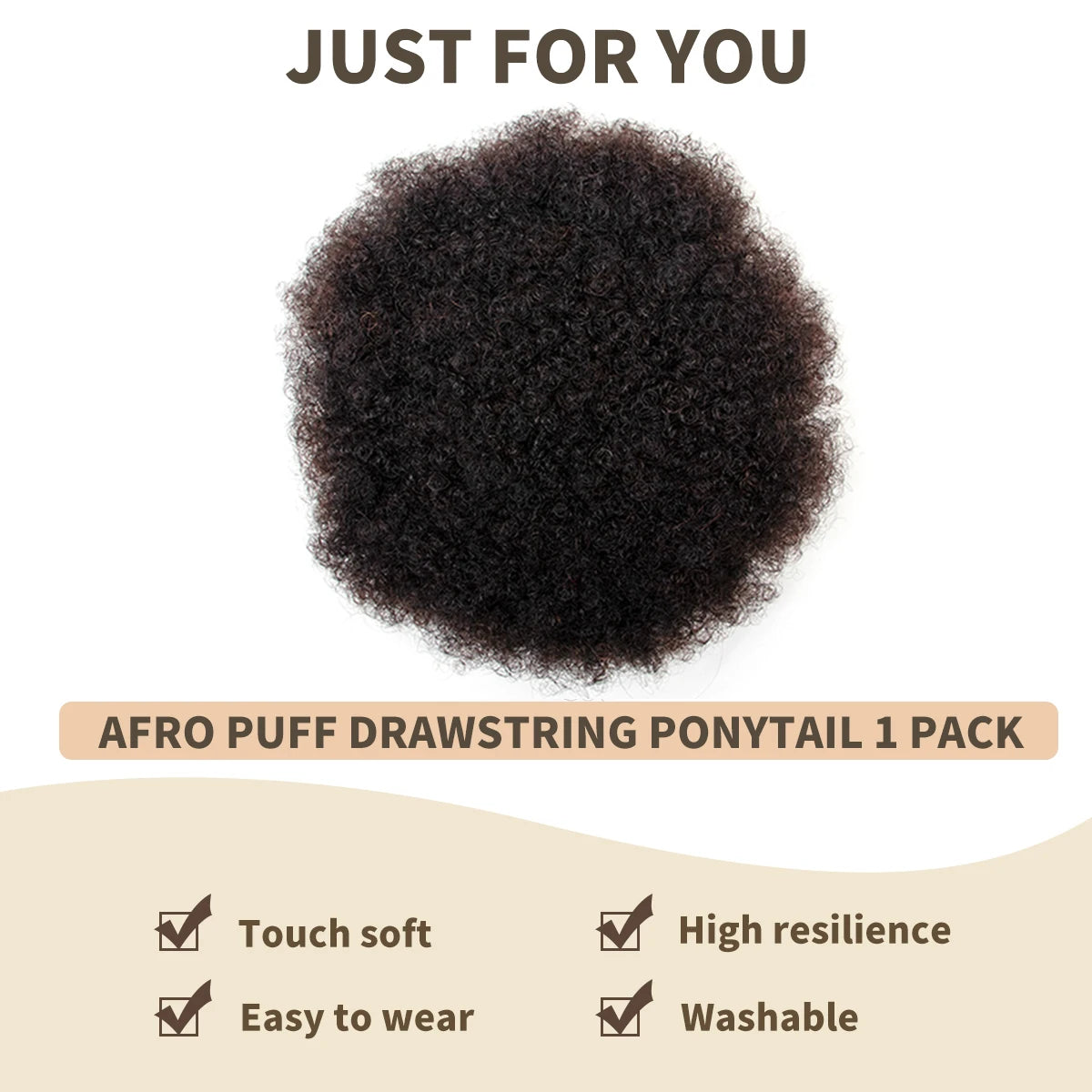 Kinky Curly Remy Human Hair Ponytail Afro Puff Drawstring Clip-In High Bun Updo Extension for Black Women