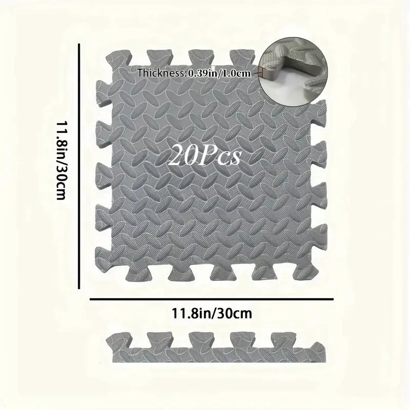 EVA Foam Interlocking Fitness Mat Tiles 18-Pack – 30 x 30 cm (11.8" x 11.8") Each, 10 mm (0.4") Thick Waterproof Non-Slip Exercise & Yoga Flooring with Edge Strips