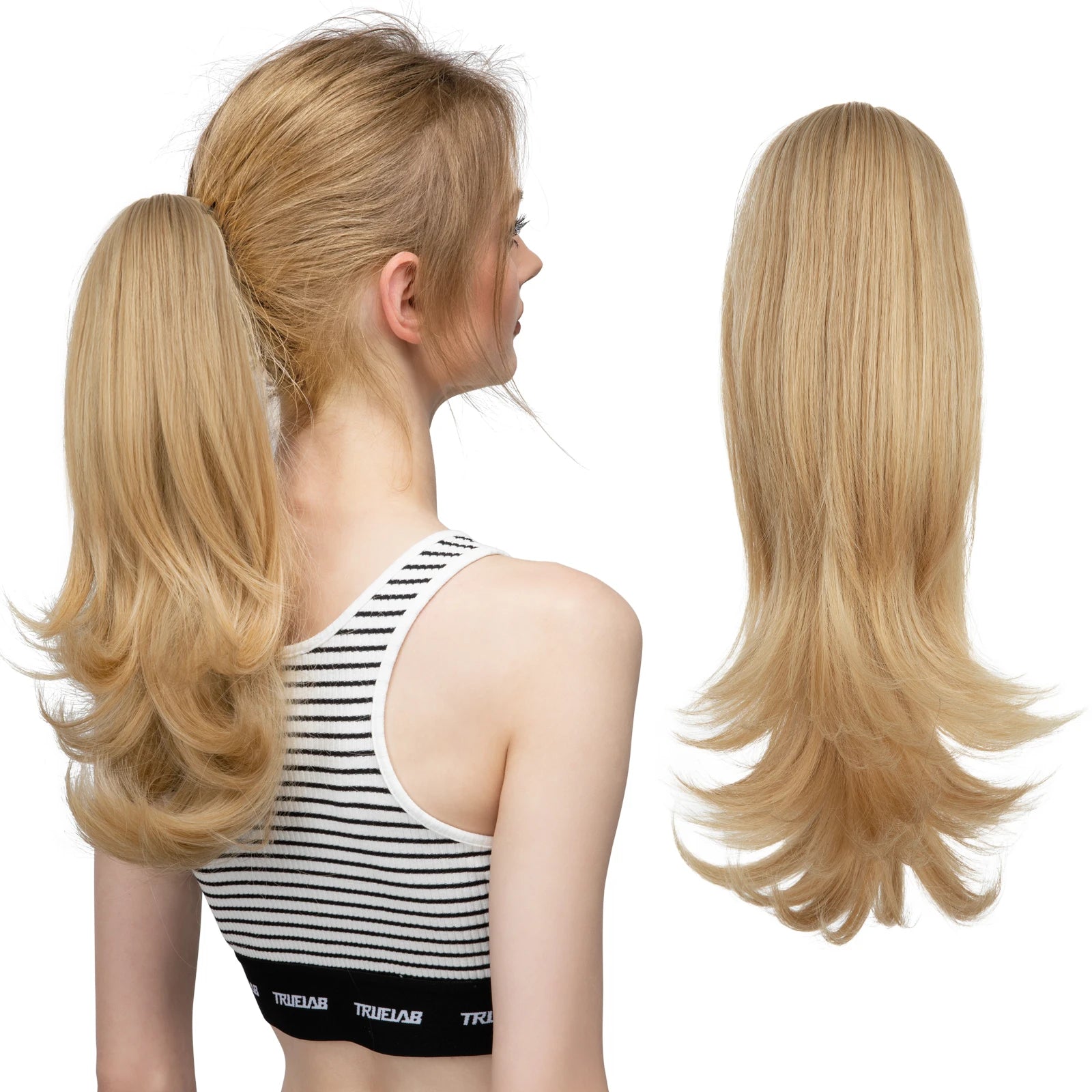 SARLA Clip-In Wavy Ponytail Extension 14 in (35 cm) - Synthetic High-Temp Fiber with Claw Clip & Elastic Band