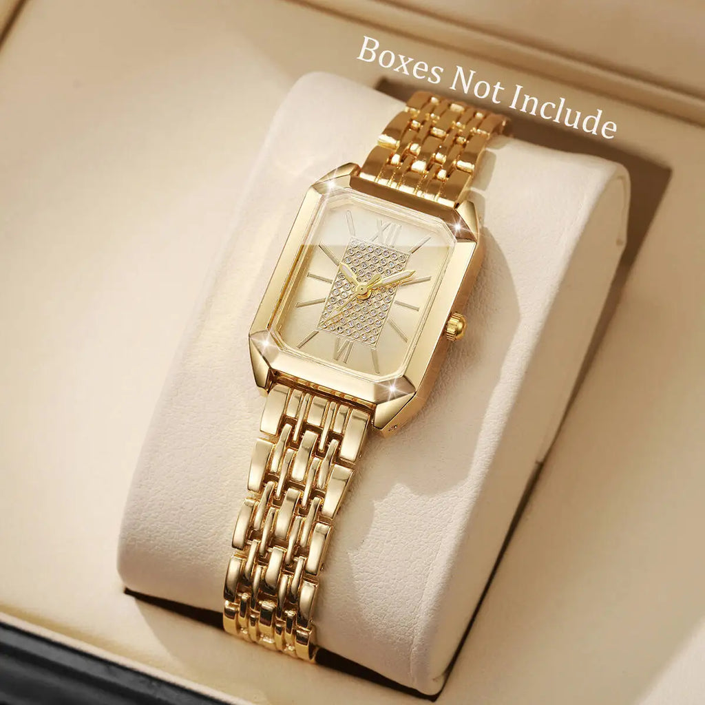 Women's Rectangle Quartz Watch – Stainless Steel Strap, Roman Numeral Dial, Fashion Casual
