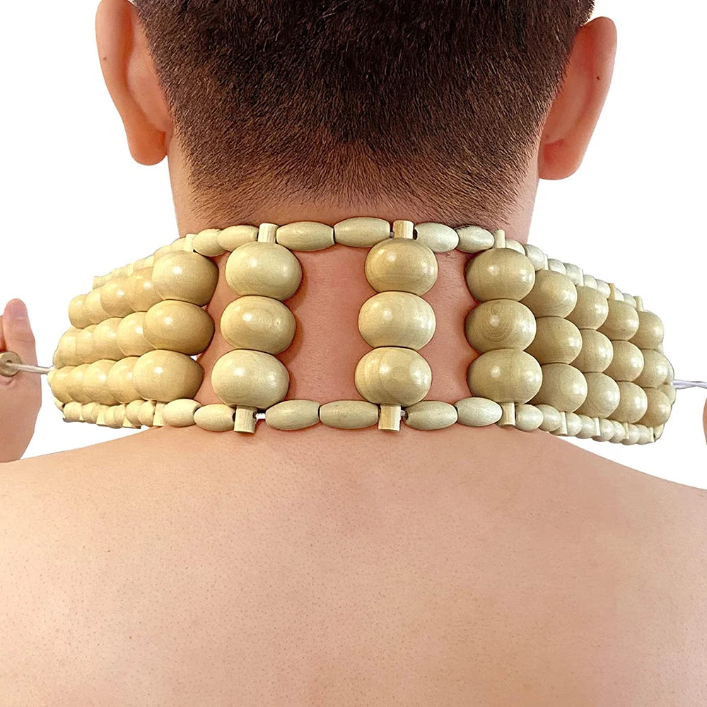 28 in (70 cm) Wooden Pull-Back Roller Rope — Manual Back Massager for Neck, Shoulders & Legs, Cellulite Relief