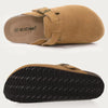 Women's Genuine Leather Suede Clogs with Soft Cork Footbed, Adjustable Buckle Strap Comfort Slip-On Mules