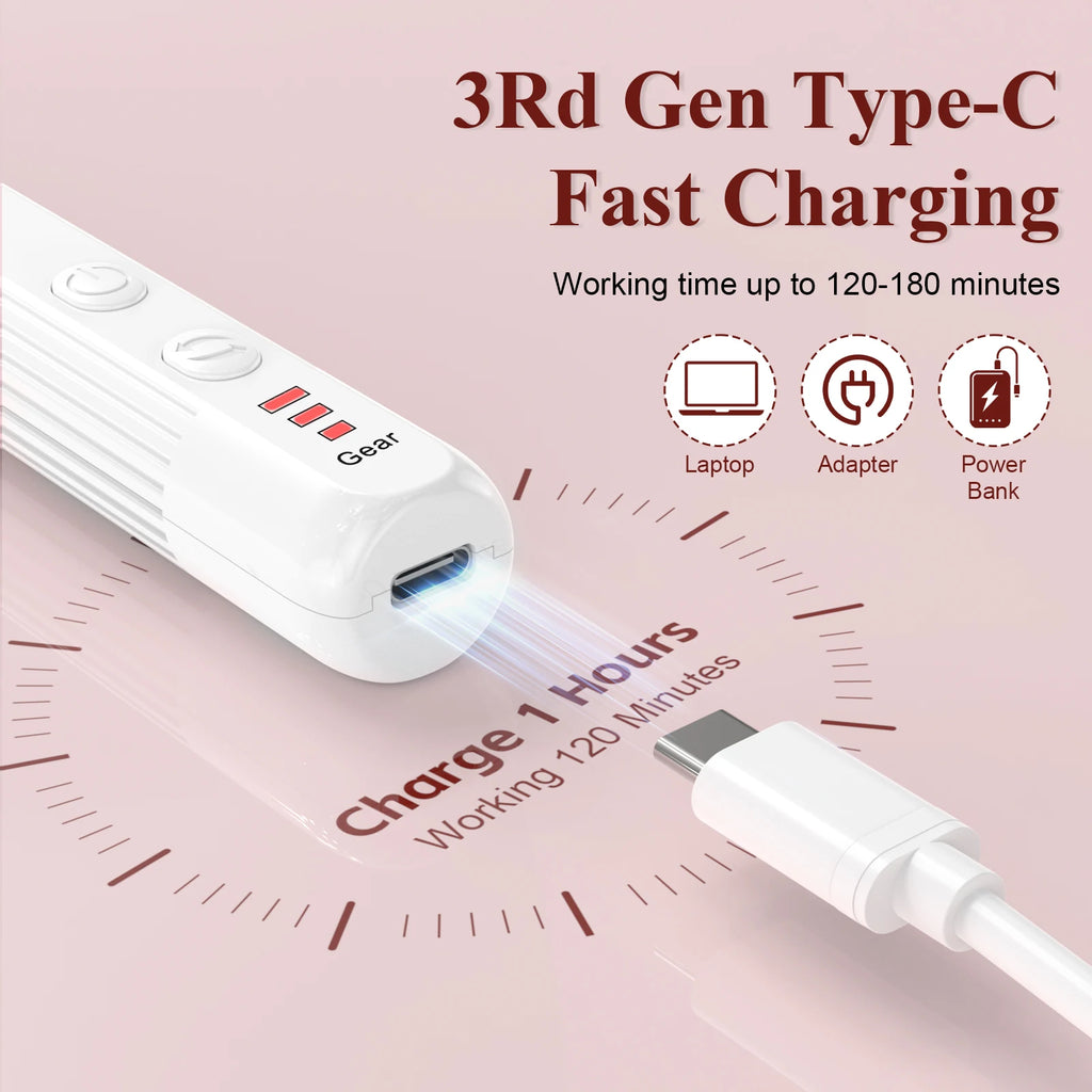 Professional Electric Nail Drill Kit - 20,000 RPM High-Speed Nail File with 12 Grinding Bits & 100 Sanding Bands for Acrylic and Gel Nails