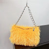 Faux Fur Shoulder Bag for Women – Plush Square Chain Underarm Clutch Evening Handbag