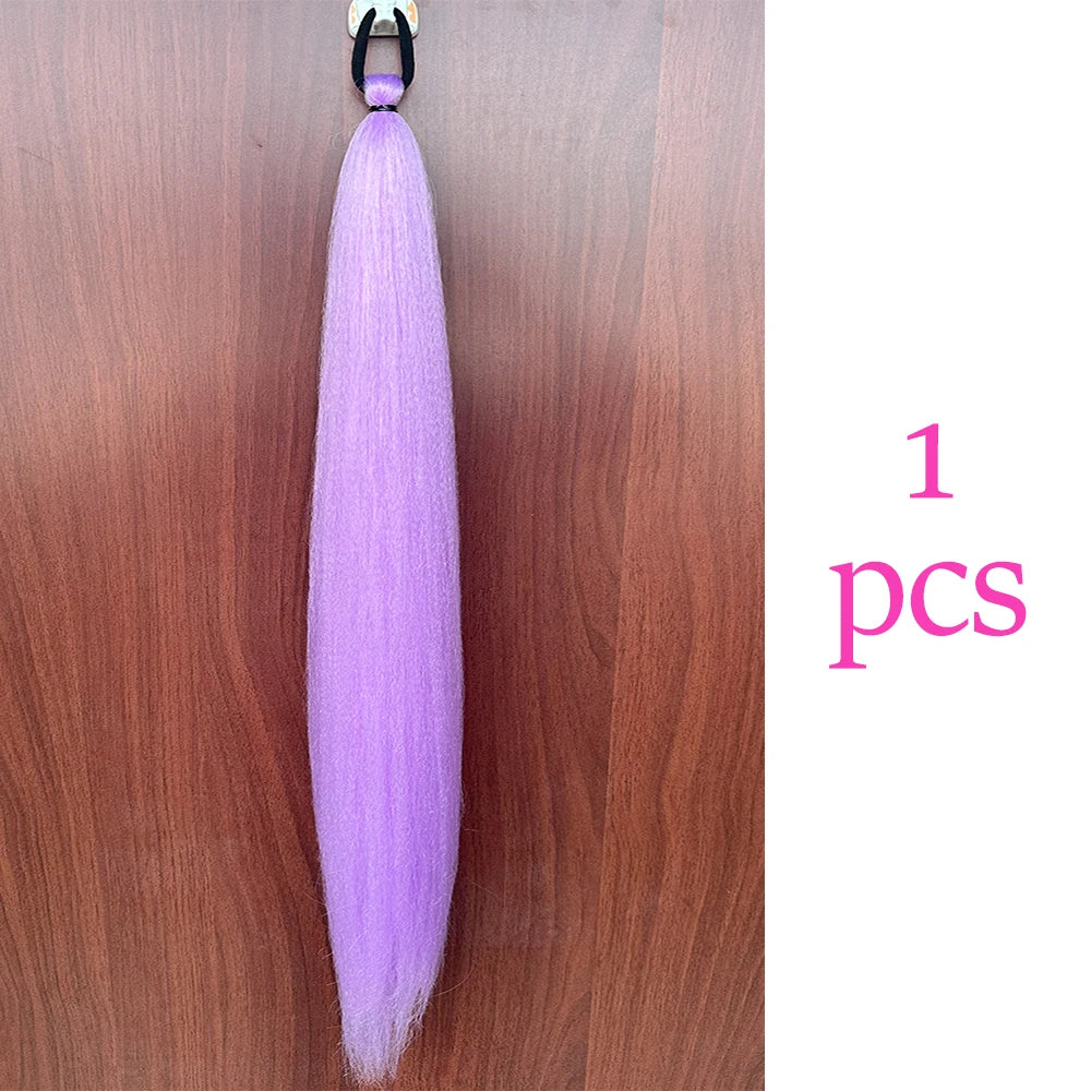 Colorful Synthetic Ponytail Extensions 2-Pack – Long Straight Braided Hairpiece with Elastic Band | High-Temp Fiber