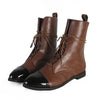 Women's Black Mid-Calf Lace-Up Motorcycle Boots – British Street Style with Square Heel & Platform