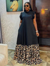 Plus Size Patchwork Midi Dress for Women Square Neck Sleeveless Summer Party
