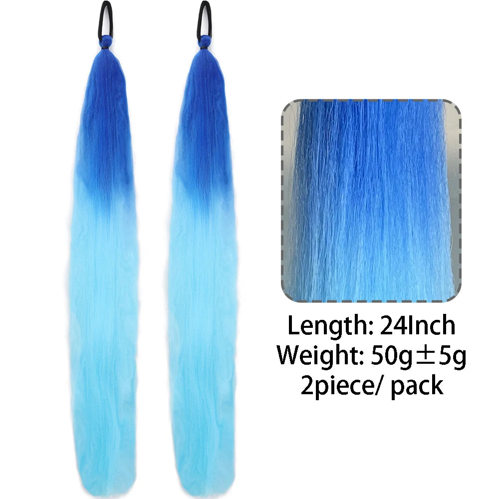 Colorful Synthetic Ponytail Extensions 2-Pack – Long Straight Braided Hairpiece with Elastic Band | High-Temp Fiber