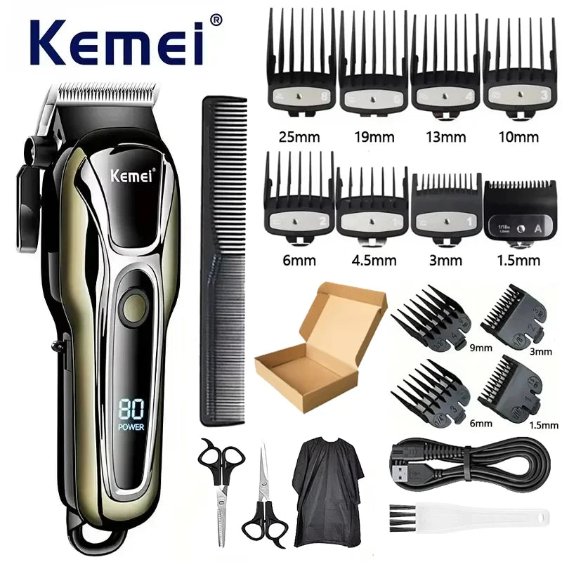 Kemei Rechargeable Cordless Hair Clipper, Professional Men's Trimmer with Limit Combs, 3-Hour Run Time