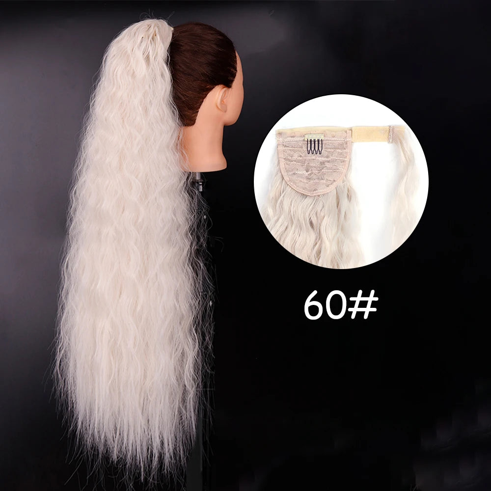 34-Inch (86 cm) Clip-In Synthetic Ponytail Hair Extension — Blonde Wrap-Around Long Straight Hairpiece