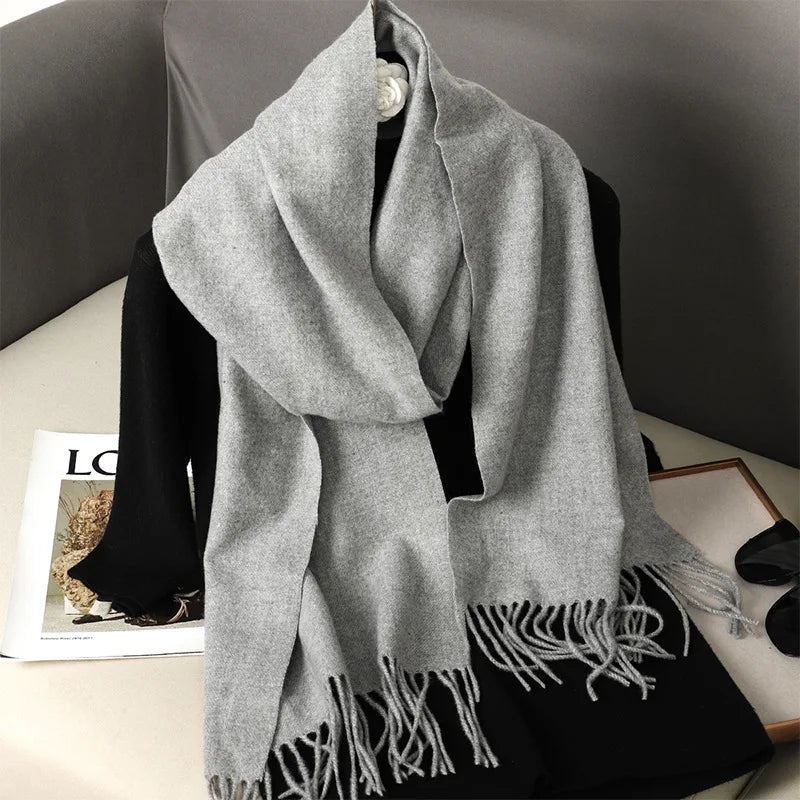 Women's Winter Scarf, Thick Cashmere-Look Pashmina Shawl with Tassels, Windproof Wrap, 175+ cm (69+ in) — 62 Colors