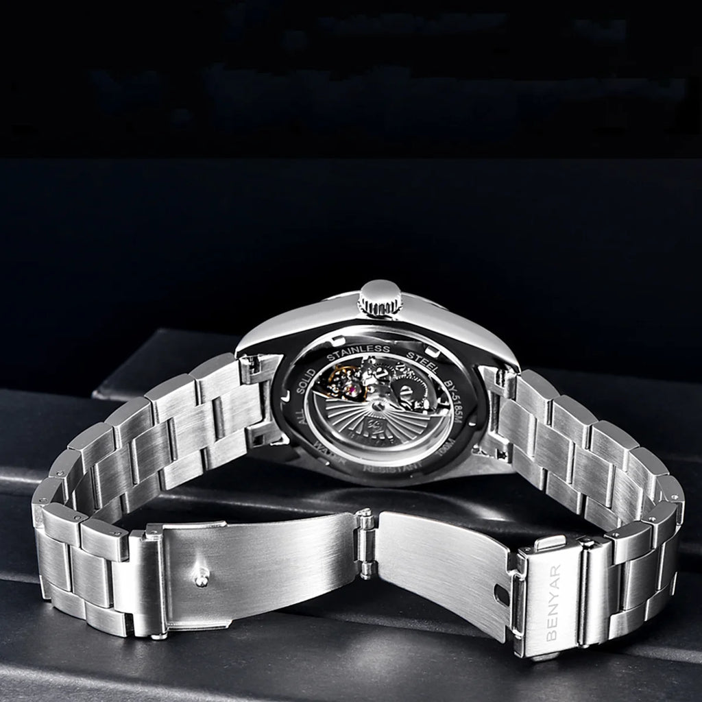 BENYAR Men’s Luxury Stainless Steel Mechanical Automatic Watch – 10 Bar Waterproof Luminous Sports Timepiece