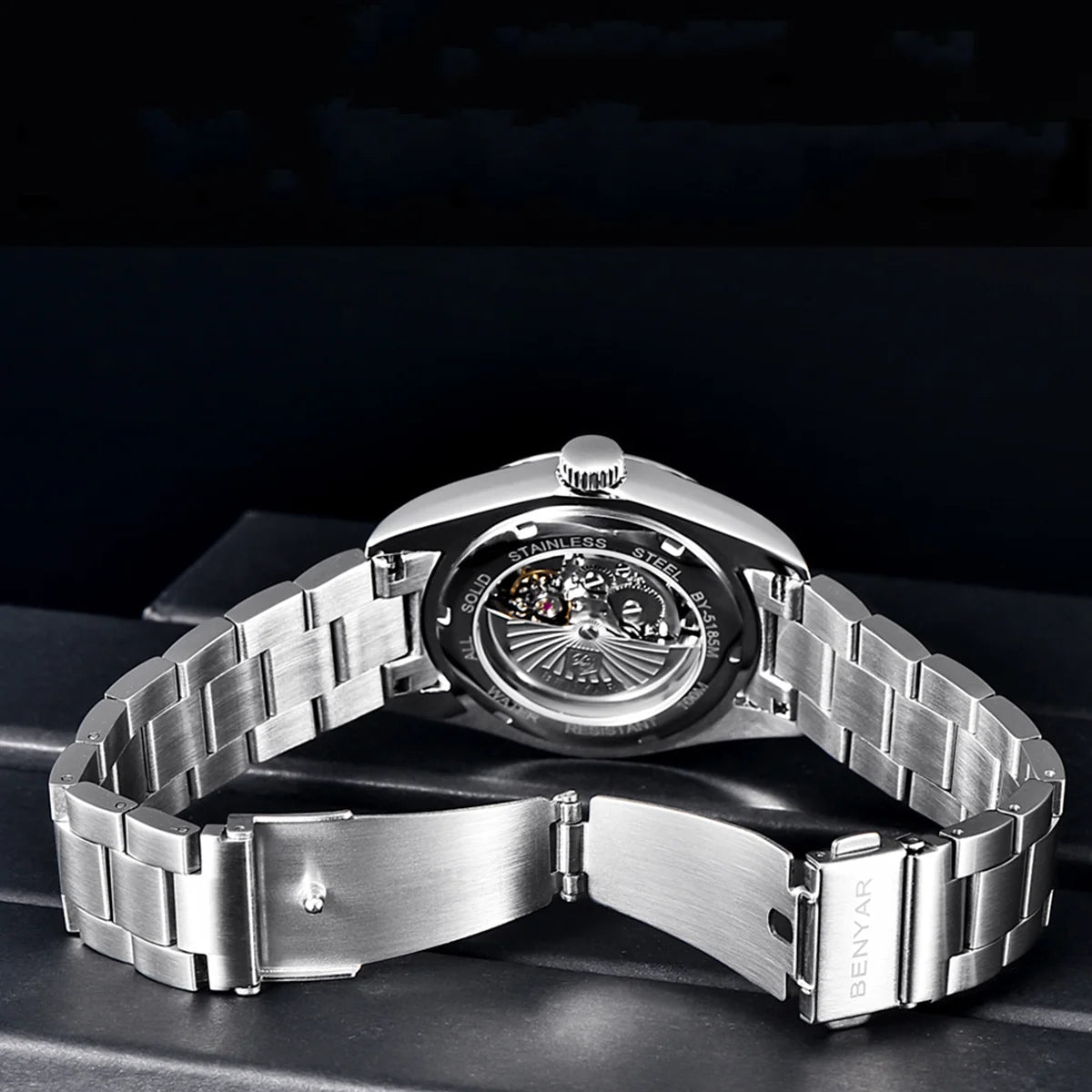 BENYAR Men’s Luxury Stainless Steel Mechanical Automatic Watch – 10 Bar Waterproof Luminous Sports Timepiece