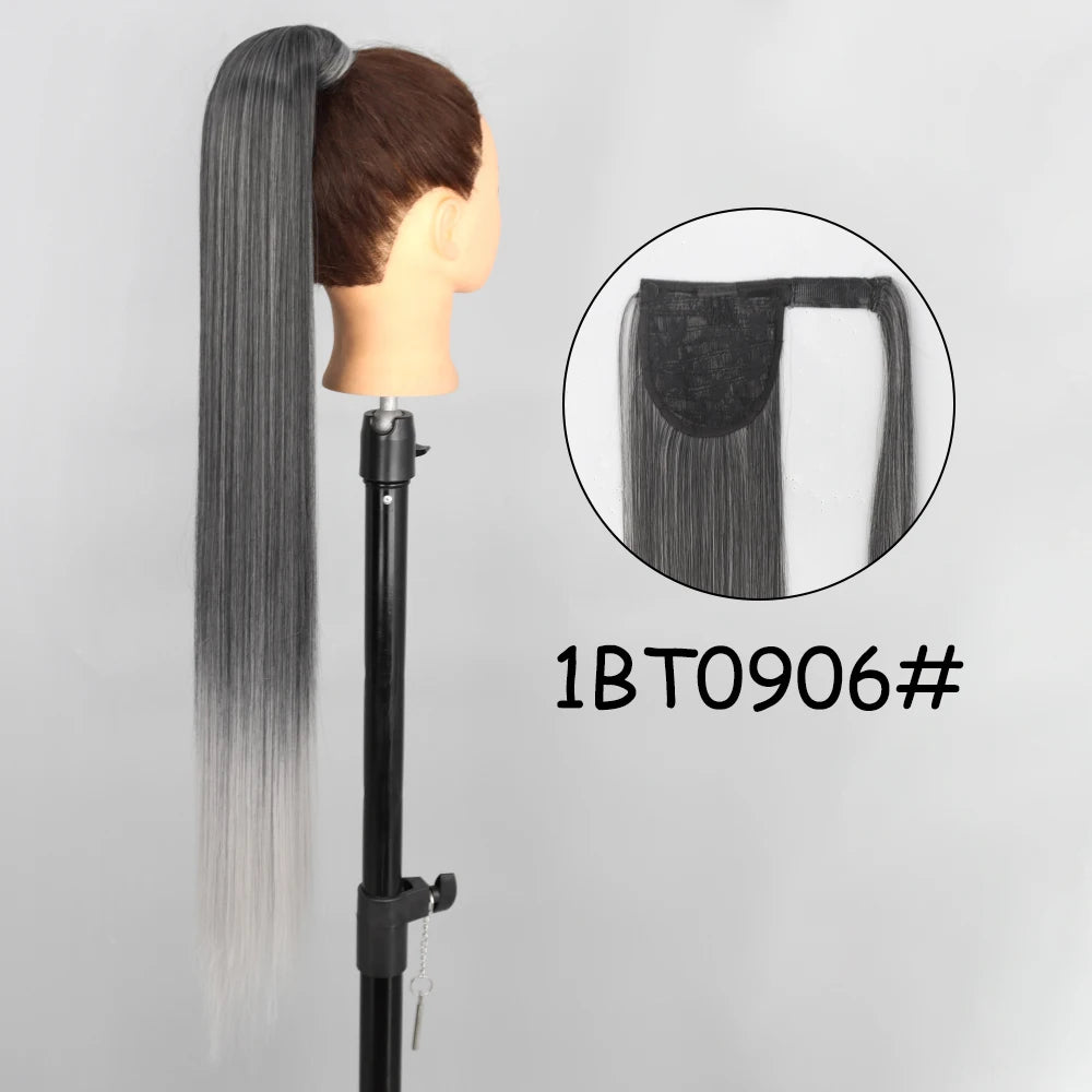 34-Inch (86 cm) Clip-In Synthetic Ponytail Hair Extension — Blonde Wrap-Around Long Straight Hairpiece